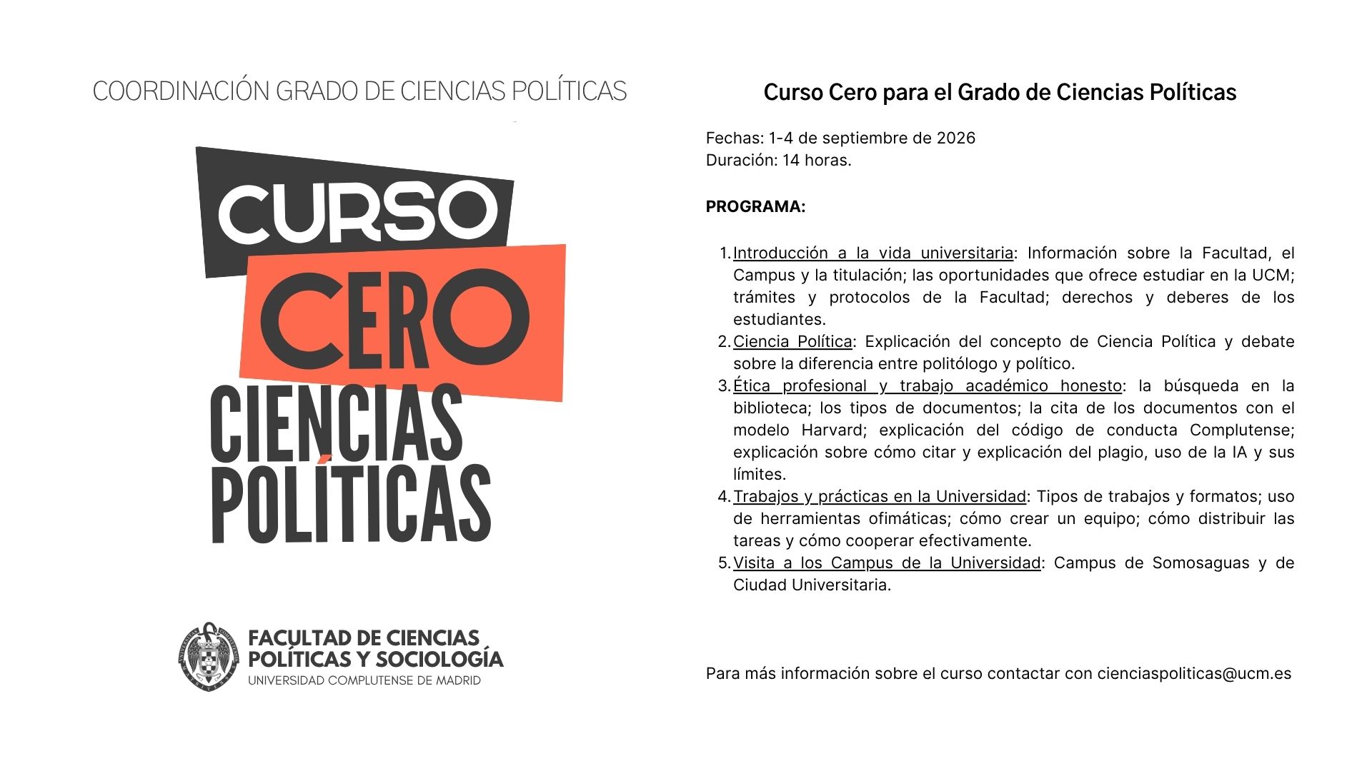 Curso cero para el Grado de Ciencias Políticas